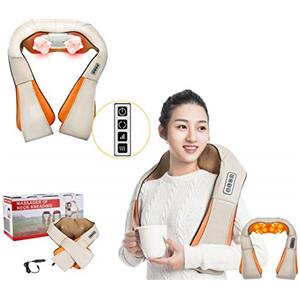 Topolenashop Massaggiatore Shiatsu Termico Cervicale per Collo Spalle Schiena | Neck Massager con 8 Testine, Calore, Velocità Regolabile | Per Gambe, Glutei, Polpacci, Auto e Casa