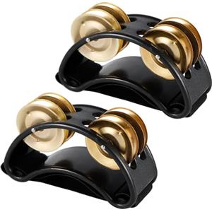 PEUTIER 2 Pezzi Tamburello da Piede, Scuotitore Pedale per Percussioni Tamburo con Campanelle in Acciaio Strumento Musicale Accessori per Concerti Feste Suonare Batteria e Chitarra (Oro)