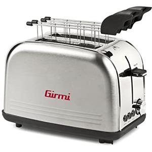 Girmi TP57 Tostapane, 800 W, Corpo e pinze INOX, Ampie fessure per toast farciti, Timer, 8 Livelli di cottura, Espulsione automatica, Spegnimento automatico, Raccogli briciole