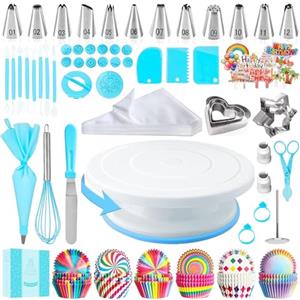 AZOMKER Piatto Girevole per Torte, Kit Pasticceria, Kit Pasticceria Professionale, Set Pasticceria, Pasticceria Accessori, Accessori Pasticceria, Bocchette Sac a Poche Professionali (255 Pezzi)