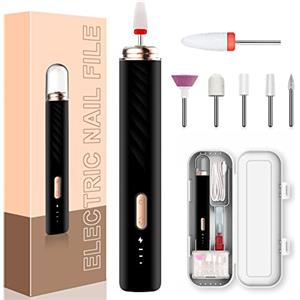 HIYAA Fresa elettrica per unghie, professionale, ricaricabile, con punta in ceramica, per principianti, set di strumenti per manicure e pedicure (nero)