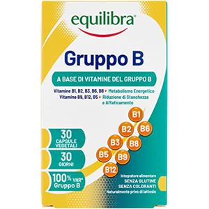 Equilibra Integratori Alimentari, Gruppo B, Integratore di Vitamine del Gruppo B per la Riduzione di Stanchezza e Affaticamento e per il Normale Metabolismo Energetico, 30 Capsule