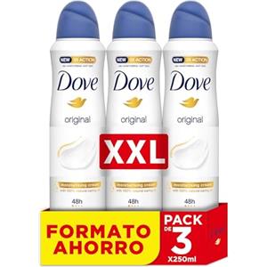 Dove, Deodorante Original Spray, con Crema Idratante e Oli Naturali, Antitraspirante, Senza Alcool, Pelle Asciutta Fino a 48 Ore, Profumazione Delicata, Uomo e Donna, 3 Pezzi da 250 ml