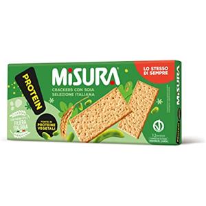 Misura Protein Crackers con Soia - Fonte di Proteine Vegetali, Farina da Filiera Italiana, Confezione esterna in Carta Certificata FSC, Confezione con 12 Porzioni