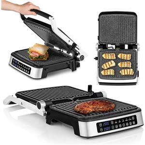 ZEEGMA GRILL CHEF Griglia elettrica 2in1 bistecchiera e piastra tostapane panini 2100W Piastre antiaderente Rimovibili e resistenti all'abrasione 5 programmi e 3 gradi di frittura (GRILL 2.0, Silver)