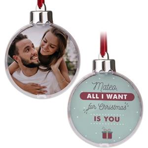 Wanapix | Pallina di Natale Grande | Personalizzata con Foto e Testo | Decorazioni Albero di Natale | Addobbo Natalizio | XL - 12 cm | Transparente XL | All I want for Christmas