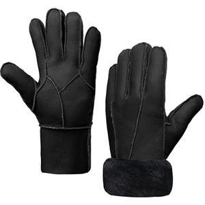 MGGMOKAY Uomo Guanto invernale Uomo pelle di pecora Shearling Guanti per inverno freddo,Marrone,XL