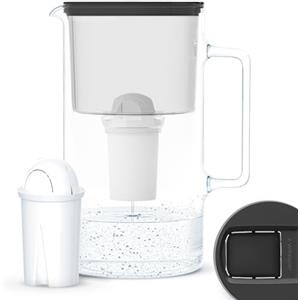 Wessper Caraffa Filtrante di Vetro con 1 Cartuccia Aquaclassic (Compatibile con Brita Classic), Elimina Cloro, Impurità e Metalli Pesanti, 3 Litri, Nero