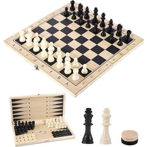Gowkeey Scacchiera in Legno 3 in 1 Pieghevole, Scacchi Portatili, Backgammon e Dama per Bambini e Adulti, Ideale per Feste, Viaggio e Attività Familiari (29 * 29 cm)