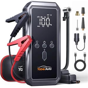 YaberAuto Avviatore Emergenza per Auto con Compressore 150PSI 9000A 21800mAh, YaberAuto Booster Avviamento Auto/Moto (Tutti Gas/10.0L Diesel), 12V Starter Batteria con Ricarica Rapida 18W,Uscita DC 160W,Torcia
