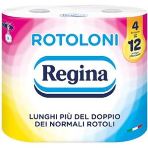 Regina Rotoloni 4 Maxi Rotoli di Carta Igienica, 500 Fogli a 2 Veli, Lunghi Più del Doppio dei Normali Rotoli