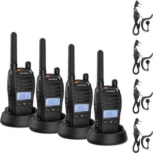 BAOFENG BF-88ST Pro PMR446 Walkie Talkie, Radio Bidirezionali Ricaricabili Senza Licenza a Lungo Raggio Aggiornate con Display LCD, Doppio Orologio VOX, Auricolari, Confezione da 4