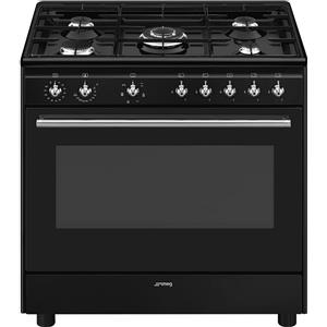 Smeg Cucina CX91GMBL con forno ventilato e piano cottura gas finitura nero da 90x60 cm