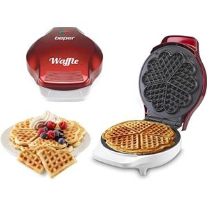 Beper - Piastra per Waffle, Cialdiera, 5 Waffle Alla Volta, Piastra Antiaderente 18cm, 800-100W - Rosso/Bianco