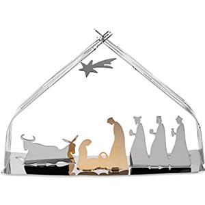 Alessi Bark Crib BM09 - Presepe di Design in Acciaio Inossidabile con Particolari Dorati, Lucido