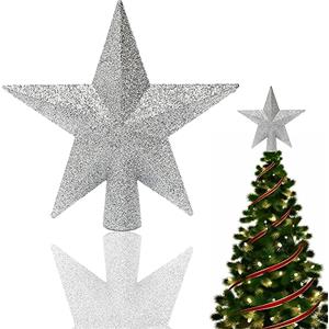 Bukezudang Stella Di Natale In Pizzo, Stella Plastica Per Albero, Puntale Stella Albero Di Natale, Glitter Albero Topper, Stella Albero Natale, Stella Cima d'Albero Albero, Per Decorazioni Natalizie, Argento