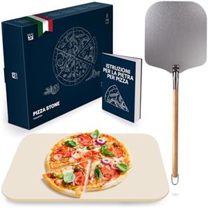Blumtal Set Pietra Refrattaria per Pizza da Forno con Pala per Pizza - Pietra Lavica per Barbecue a Gas + Pala Pizza Professionale con Manico Staccabile - Resistente al Calore fino a 900 °C