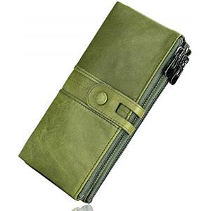 Roulens Portafogli da donna in vera pelle, multifunzione, sottile, con cerniera, grande capacità porta carte con RFID