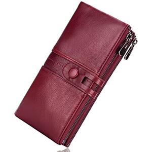 Roulens Portafogli da donna in vera pelle, multifunzione, sottile, con cerniera, grande capacità porta carte con RFID