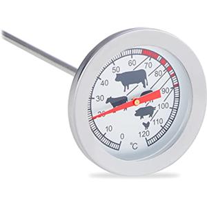 Relaxdays Termometro da Cucina Analogico, Sonda Alimentare per Carne, Acciaio, Accessorio da Chef , 20 cm, argento