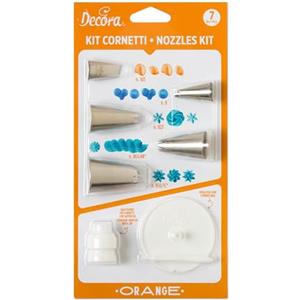 Decora, 0252046 Kit Orange 7 Pz, in Acciaio Inox senza Saldature, con adattatore standard per cornetti piccoli e supporto per fiori grande, Arancio