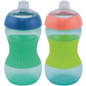 Nuby - Confezione da 2 Mini Tazze - Bicchiere didattico per bambini con impugnatura in silicone - Bicchiere per bambino - 2 pezzi Blu & Verde - 180 ml - 4+ Mesi