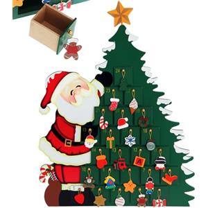 Spielwerk® Calendario dell' Avvento Riutilizzabile in Legno Babbo Natale Decorazione Natalizia da Riempire