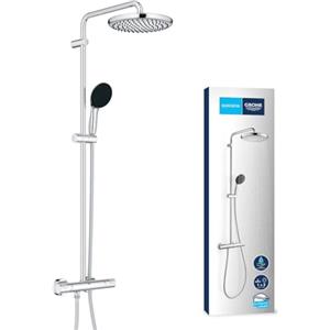GROHE Vitalio Start 250 Colonna Doccia con Termostatico (soffione tondo 25 cm, doccetta 2 getti, termostatico, risparmio idrico), Cromo, 26677001