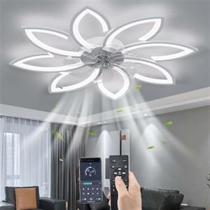 YUNZI Muto Ventilatore da soffitto con luce con telecomando, LED Dimmerabile Lampada da soffitto Moderno Illuminazione per Soggiorno Camera da letto, Regolabile 6 velocità, Bianco 90CM
