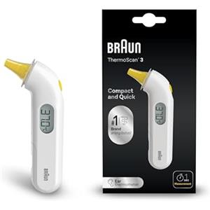 Braun ThermoScan 3 Termometro auricolare, Misurazione rapida di 1 secondo, Indicatore di febbre audio, Display digitale, Adatto a neonati e bambini, Marchio #1 tra i dottori 1, IRT3030