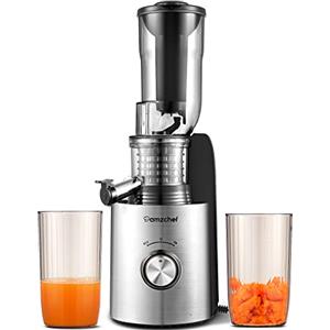 AMZCHEF Estrattore Frutta e Verdura con 2 Filtri Brevettati - 250W Estrattore a Freddo - Estrattori di Succhi Ampio Scivolo 85MM Senza BPA, Base Stabile, Masticazione Inversa - Nero