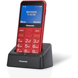 Panasonic KX-TU155EXRN Cellulare per Anziani, Pulsante SOS, Pulsanti Grandi, Compatibile Apparecchi Acustici, Bluetooth, Radio FM, Fotocamera, Base di Ricarica, Rosso