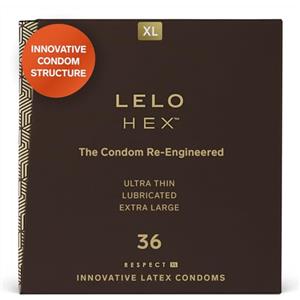LELO HEX Respect XL Preservativi Grandi Extra Rinforzati, Profilattici Sottili e Robusti in Lattice, Diametro 58 mm (Confezione da 36)