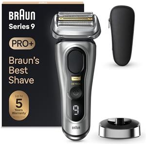 Braun Series 9 PRO +, Rasoio Elettrico Barba, Regolabarba Uomo, Rifinitore di precisione, Custodia da Viaggio in tessuto, Batteria Litio Ion, 100% Impermeabile Idea Regalo, 9517s Argento