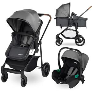 BEBE CONFORT Bebeconfort Haze Trio Passeggino per bambini 0-4 anni, max 22 kg, Passeggino Leggero e Compatto, Seduta Convertibile in Navicella, Seggiolino Auto i-Size, Coprigambe e parapioggia, Tinted Stone