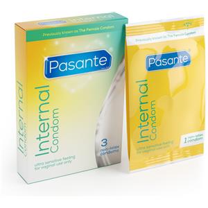 Pasante Internal - Preservativi Femminili in Poliuretano, Confezione da 3 Pezzi, Sensazione Ultra Sensibile e Anallergici
