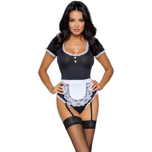 Cottelli Costume Sexy Cameriera con Body in Pizzo e Grembiule Bianco