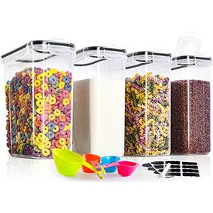 GoMaihe 4L Contenitori Alimentari per Cereali, Contenitori Ermetici Alimentari Plastica con Coperchio per Alimenti Set 4 Pezzi, Utilizzato per la Conservazione di Pasta, Cereali, Muesli, Farina