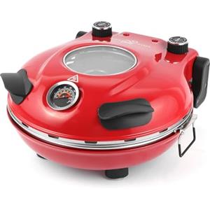 KLAIF Forno Pizza Elettrico, Termometro Visibile & Finestra in Vetro, 4 Minuti Forno per Pizza con Pietra Ceramica 31cm, 5 Livelli Temperatura Max 420°C, 1200W, LM-Rosso