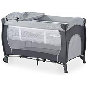 Hauck Lettino da Viaggio Sleep N Play Center 3, Nascita a 15 kg, 60 x 120 cm, 2 Livelli, Incl. Fasciatoio, Ruote, Tasca, Borsa di Trasporto, Uscita Laterale, Pieghevole, Grigio