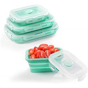 Diealles Shine 3 PCS Contenitori Pieghevoli in Silicone, Contenitore da Campeggio in Silicone per Alimenti Lunch Bento Box per Microonde Forno, Verde