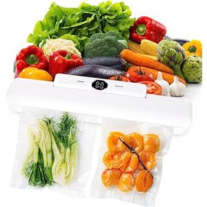 KEVIAN Sottovuoto Alimenti Macchina Sottovuoto Alimenti Macchina Sottovuoto Macchinetta Sottovuto Automatica Per Alimenti Secchi e Umidi Con 10 Sacchetti (Macchina sottovuoto bianca)