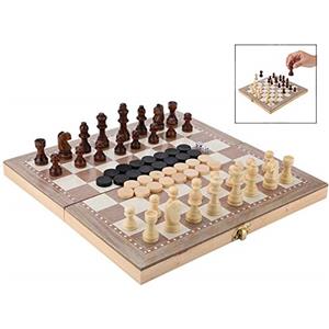 iPobie 3 in 1 Scacchiera da Viaggio,Scacchi Dama Legno/Portatile Pieghevole Scacchiera Western Gioco Doppio Chess Set