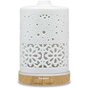 Beper 70.404 - Diffusore di Essenze in Ceramica, Nebulizzatore a Ultrasuoni, Luce Led di 7 Colori, Tasto per la Fuoriuscita del Vapore