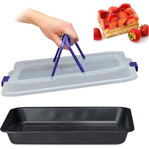 Relaxdays Teglia con Coperchio, Pirofila Rettangolare, Casseruola Portatorte con Manici, 3in1, LxP 40,5 x 32,5 cm, Blu