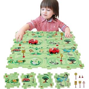 SGILE Puzzle Labirinto Costruzione Percorsi 16 pz Puzzle STEM per Sviluppare la Logica per Bambini, Gioco in Scatola con Macchinina, Apprendimento Precoce per Ragazzi/e 3-7 anni Regalo (Foresta)