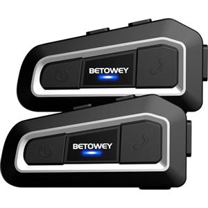 BETOWEY Interfono Moto Bluetooth Coppia TK-X2 Auricolari Moto Casco con Cancellazione del Rumore, Distanza 1KM, Radio FM, Sistema di Comunicazione Moto Universale