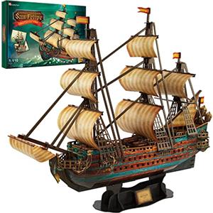 CubicFun Puzzle 3D Spagna Il modello di nave e barca San Felipe, Decorazione Artigianale Regalo per adulti e bambini, 248 pezzi