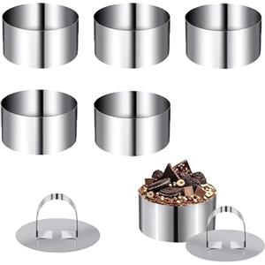 VIRSUS Coppapasta Tondi con 2 Presse in Acciaio Inox PI025, Diametro 8 cm, Anelli Rotondi con Coperchi Pusher, Stampi Monoporzione per Dessert, Torte, Frittatine di Pasta, Tartare (6)