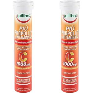 Equilibra Integratori Alimentari, Più Propoli con Vitamina C, Integratore per la Normale Funzione del Sistema Immunitario, Propoli e Vitamina C, Gusto Arancia, 20 Compresse Effervescenti